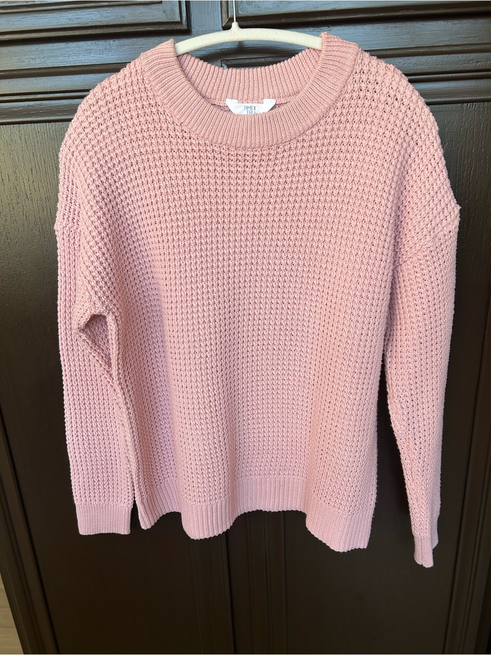 Waffle knit pink sweater. Size Large